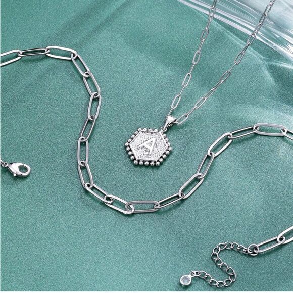 Silver Initial Layered Necklaces - Picture 1 of 5